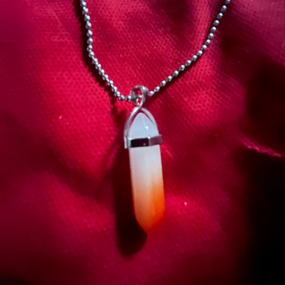 Hand Crafted White & Orange Bullet Faux Crystal Ombré Pendant Necklace Handmade
